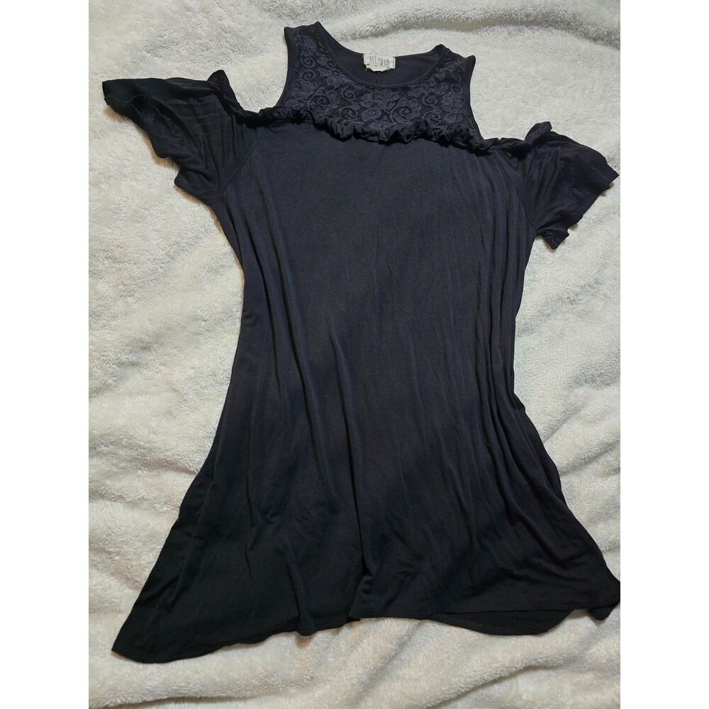 Just Found Black Cold Shoulder Dress Lace Yoke Ruffle Plus Size 3X Made in USA